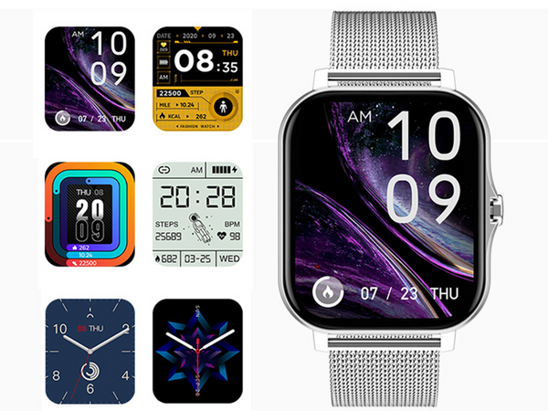 Montre connectée pour femme et homme, bracelet en caoutchouc, sport, Bluetooth, appels, gris