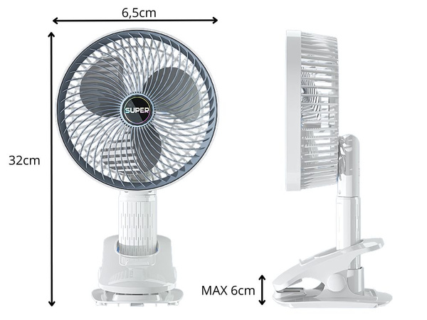 Stolní ventilátor stojící klip 3 rychlosti bezdrátový ruční