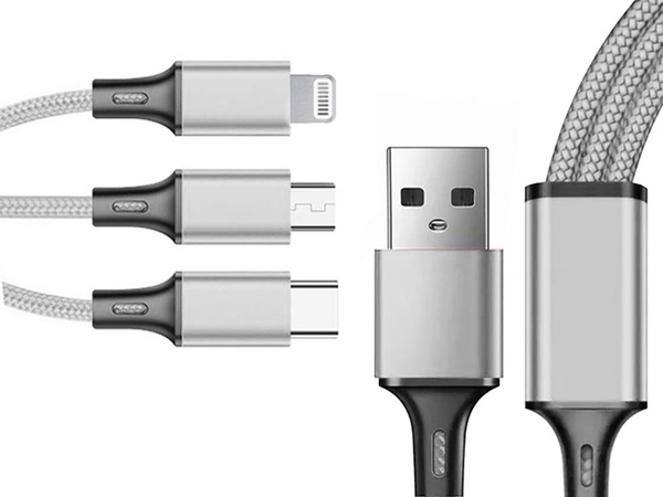 3in1 cablu usb pentru telefon cablu fulger iphone micro usb tip-c 1.2m