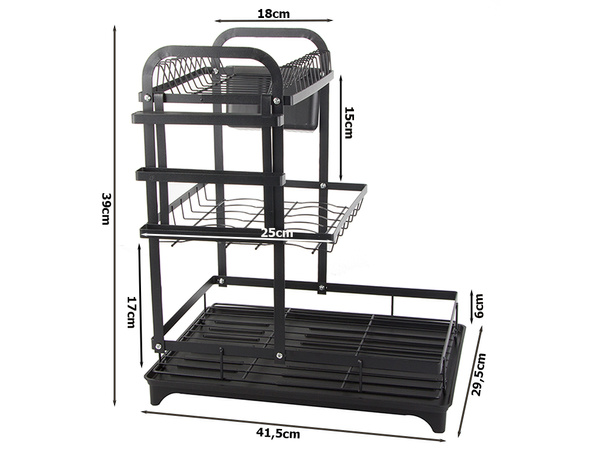 Séchoir à vaisselle pour assiettes, couverts et tasses à trois niveaux avec égouttoir et plateau