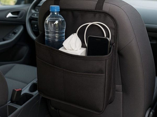 Car organiser for the rear seat backrest phone pocket