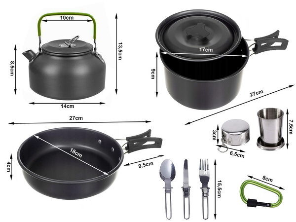 Set de ustensile de gătit pentru camping kemping kettle tigaie 18in1