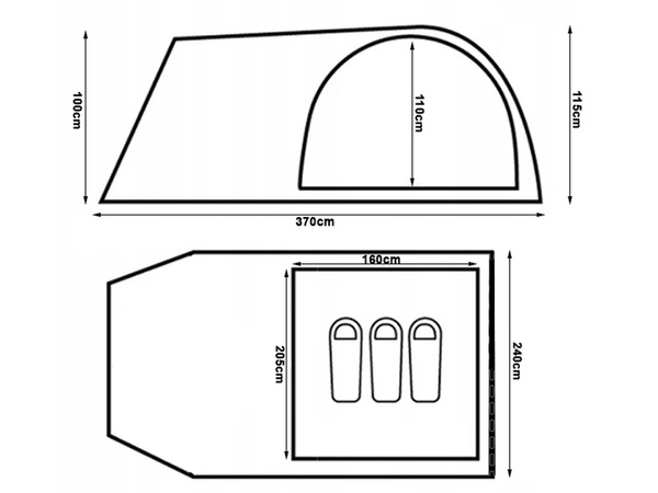 Touring tent 3 persons 2 entrances mosquito net camping waterproof