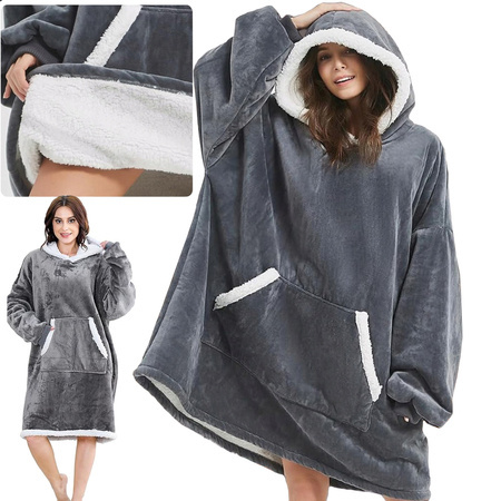 Sweatshirt chaud couverture oversize xxl 2in1 fourrure épaisse douce robe de chambre à capuche