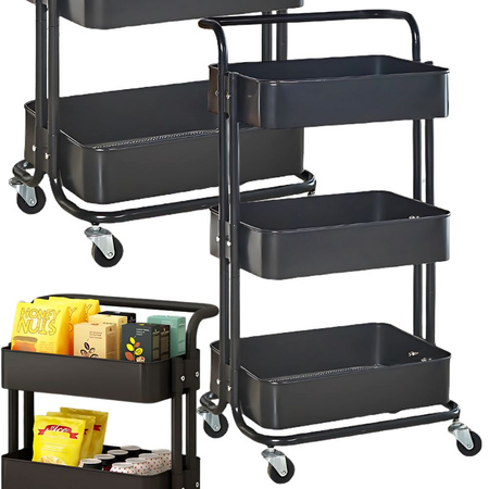 Kitchen and bathroom rack on wheels, trolley, 3 levels, metal organiser