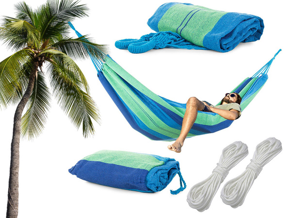 Colour striped garden hammak with single person 200x80 pocket etui