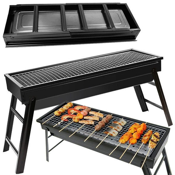 Cestovný gril prenosný skladací kufor na drevené uhlie kempingový bbq veľký