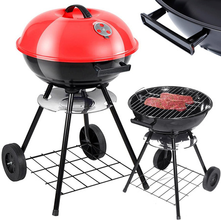Charcoal garden briquette grill wheels round lid lockable portable