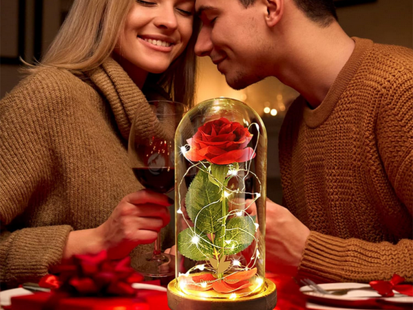 Everlasting rose in glass red led gift luminous for an occasion for women