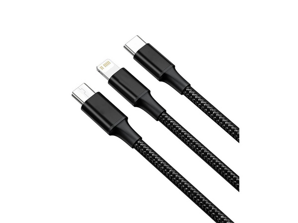 3in1 usb kábel telefonhoz villám kábel iphone micro usb type-c 1.2m