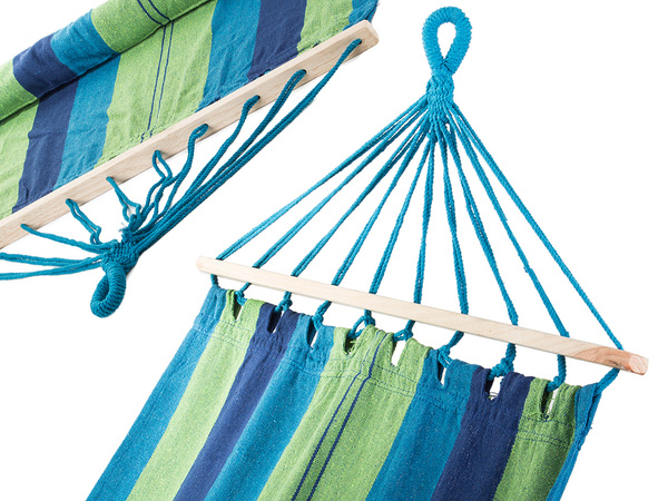 Hamac de jardin renforcé balançoire à bascule en bois coloré et rayé 200 x 80