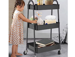 Kitchen shelf bathroom cabinet on wheels metal rack three levels 3