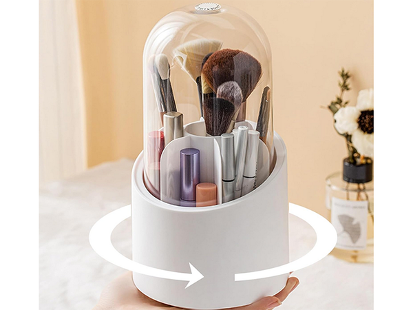 Cosmetics organiser swivel make-up brush holder with lid
