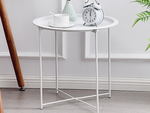 Runder klappbarer metall-couchtisch mit tablett für balkon terrasse loft weiss