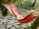 Hamac de jardin renforcé balançoire à bascule en bois coloré et rayé 200 x 80