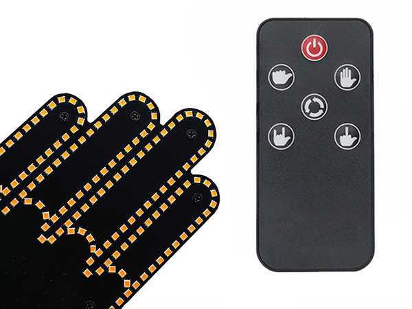 Gesture signalling hand on the rear window of a car middle finger led remote control