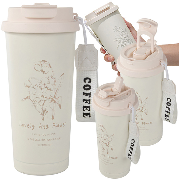 530 ml thermal mug with straw and steel handle, thermos for cold and hot beverages