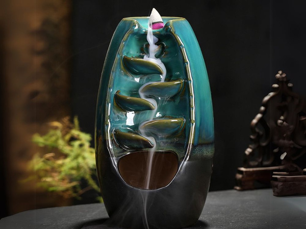 Scented ceramic fireplace waterfall incense aromatherapy + 10 wicks