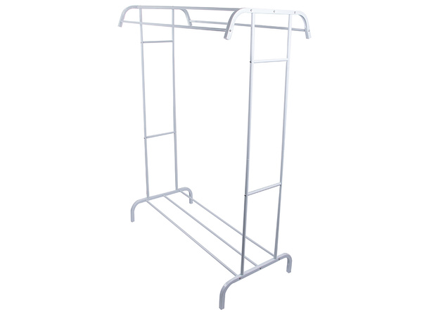 Standing clothes hanger with shelves for shoes and jackets, metal, for wardrobe