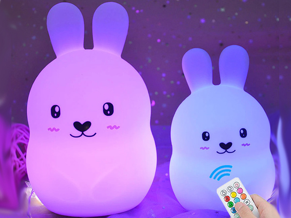 Luz nocturna infantil led conejo táctil rgb mando a distancia