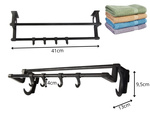 Cintre de salle de bain noir pour serviettes et accessoires 40cm sans perçage 4 crochets