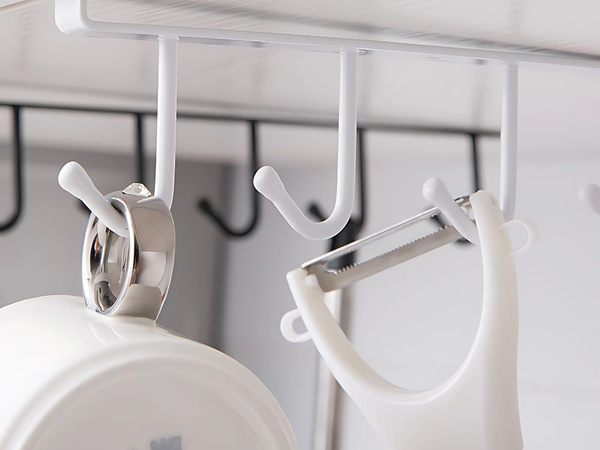 Kitchen hanging rack white metal 6 hooks for utensils hooks