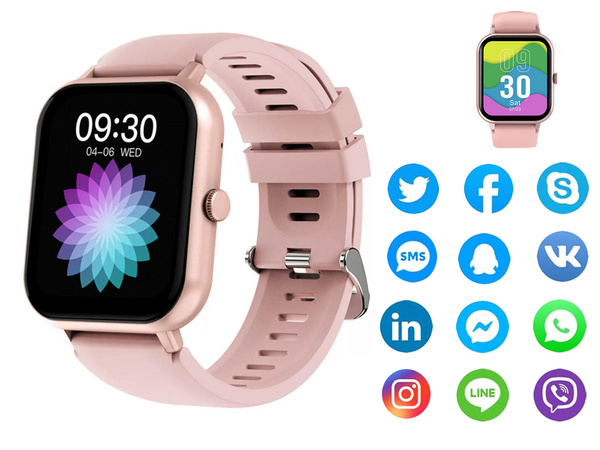 Smartwatch dámské hodinky pánské gumový řemínek sport bluetooth hovory růžové