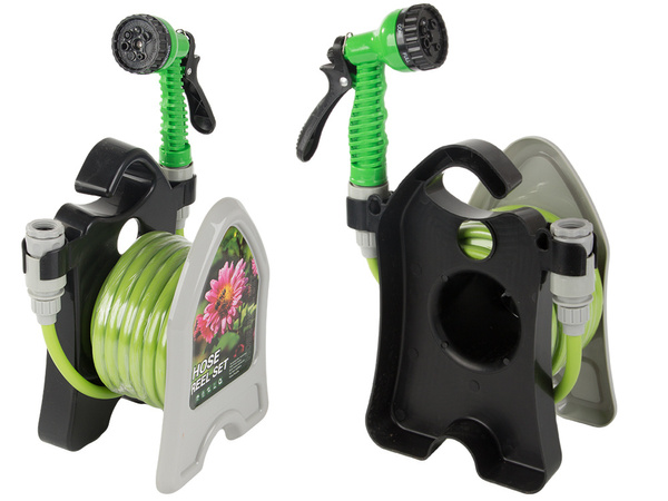 Furtun de irigare pentru grădină pe un suport cu un pistol de pulverizare bobinat 10m