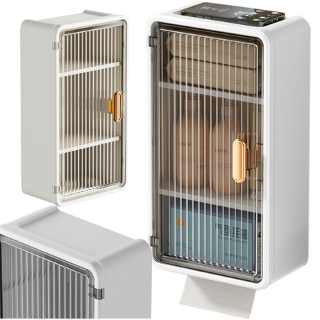 Półka łazienkowa naścienna wisząca 3 poziomy drzwiczki otwór na chusteczki