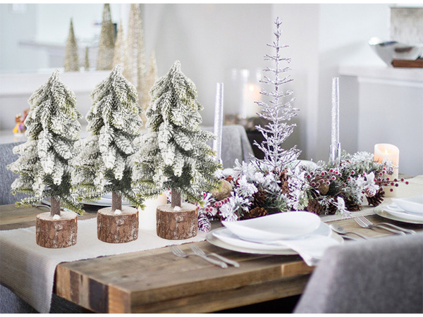 Arbre de noël artificiel neige petit bureau décoratif sur tronc épais enneigé