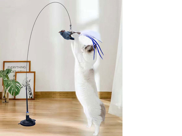Juguete interactivo varilla gato con ventosa pajarito movible