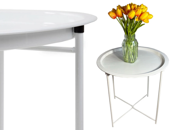 Runder klappbarer metall-couchtisch mit tablett für balkon terrasse loft weiss