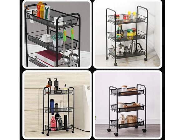 Bathroom shelf kitchen cabinet on wheels metal rack three levels 3