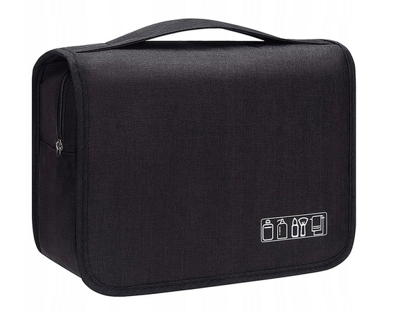 Travel cosmetics bag, hanging organiser for the bathroom, with zip, hook and handle