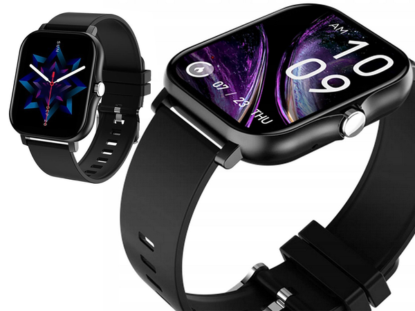 Montre connectée pour femme et homme, bracelet en caoutchouc, sport, Bluetooth, appels, noir