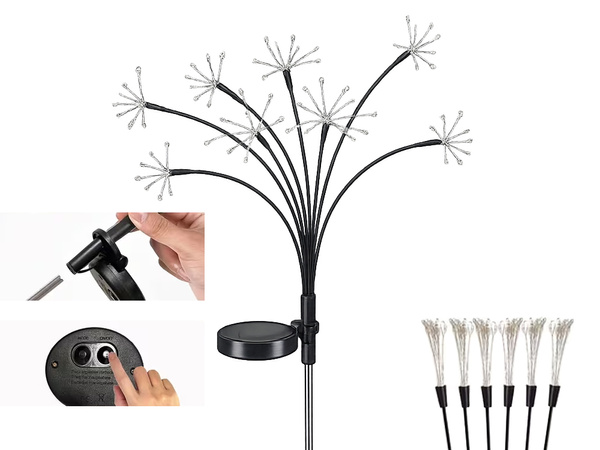 LÁMPARA SOLAR LED PARA JARDÍN CON SOPLADOR DE FUEGOS ARTIFICIALES EN UN PALO PARA JARDÍN, 2 unidades