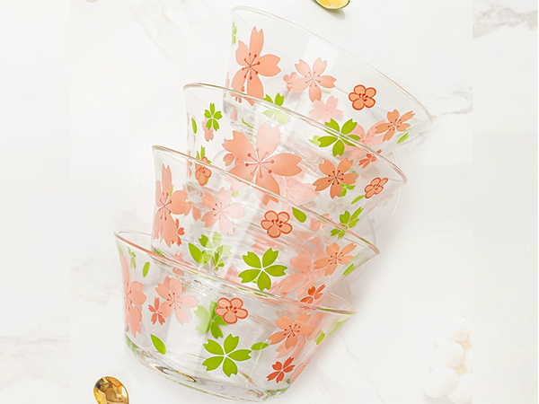 Lõunasöögi komplekt kausid tassid salatikausid klaasist lillede mustriga 6 tk