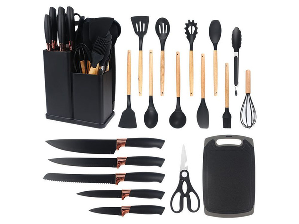 Ensemble de couteaux de cuisine avec ustensiles et planche à découper 12 pièces bloc support à couteaux ensemble