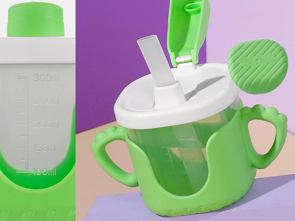 Baby-trinkbecher silikongriffe 300ml mit strohhalm