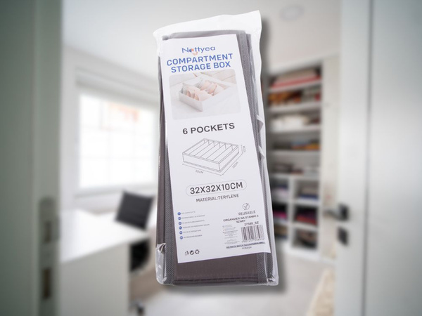 Organizér na podprsenku 6 přihrádek do šatní zásuvky šedý