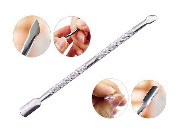 Stainless steel cuticle tip and scraper for hybrid cuticles