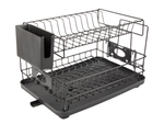 Two-level dish dryer for plates, cutlery and cups with drip tray