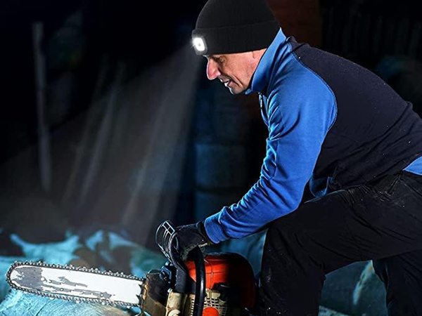 HERBST WINTER MÜTZE MIT LED TASCHENLAMPE SCHWARZ USB 3 LICHTMODI