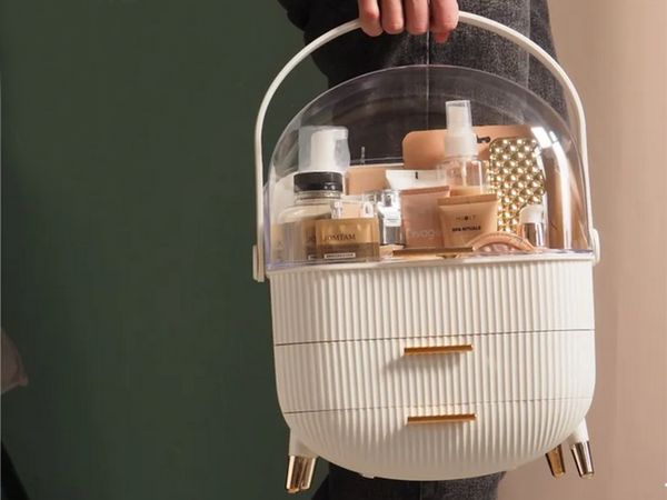 Organizer na kosmetyki z szufladami kuferek pojemny duży uchwyt elegancki