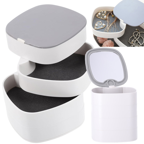 Skrynelė kosmetikos organizatorius papuošalų dėklas su veidrodžiu 4 pakopos