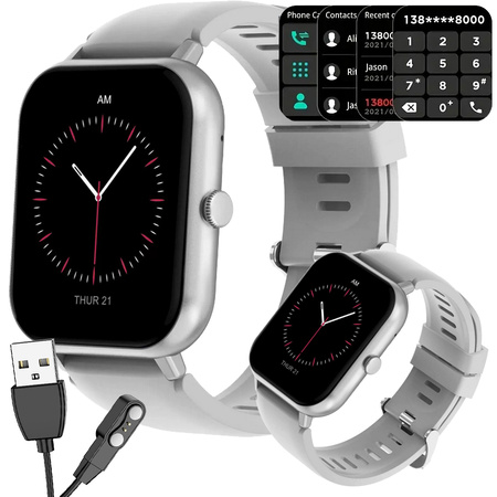 Smartwatch Damen Herren Uhr mit Gummiarmband Sport Bluetooth Anrufe grau