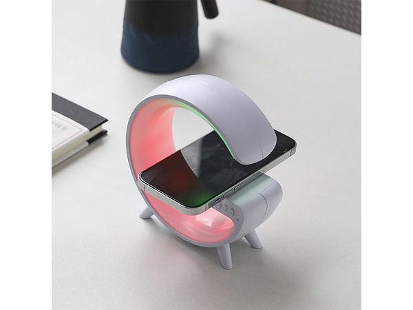 Lampe led rgb gaming chargeur induction haut-parleur réveil radio horloge