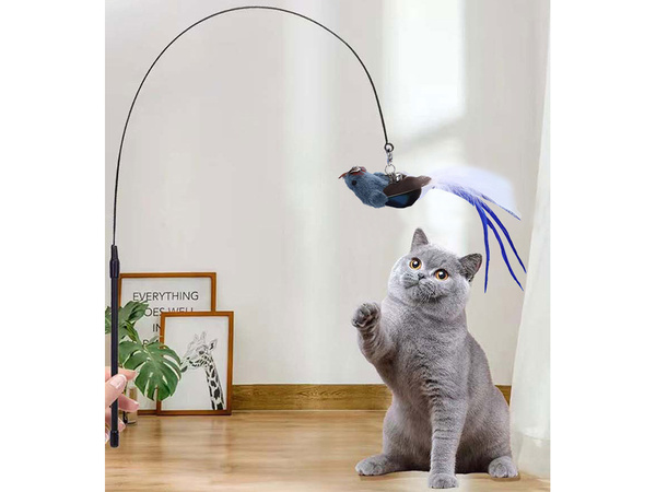 Zabawka dla kota kotów wędka interaktywana z przyssawaką ruchoma ptaszek