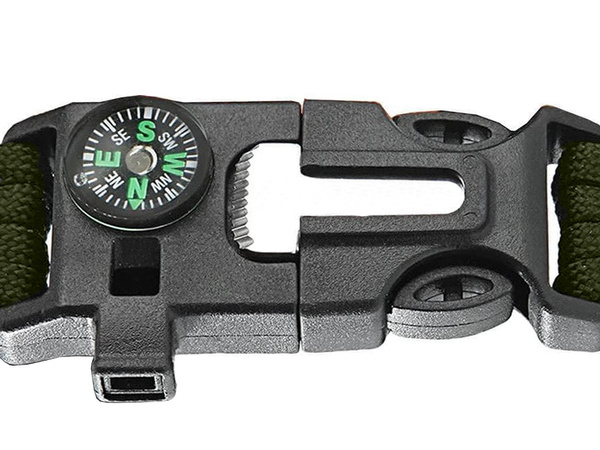 BRANSOLETKA SURVIVAL OPASKA 5W1 KOMPAS KRZESIWO LINKA OSTRZE LINKA PARACORD