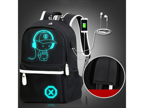 Školský batoh pre mládež hudobný reflexný usb viacpriestorový svietiaci